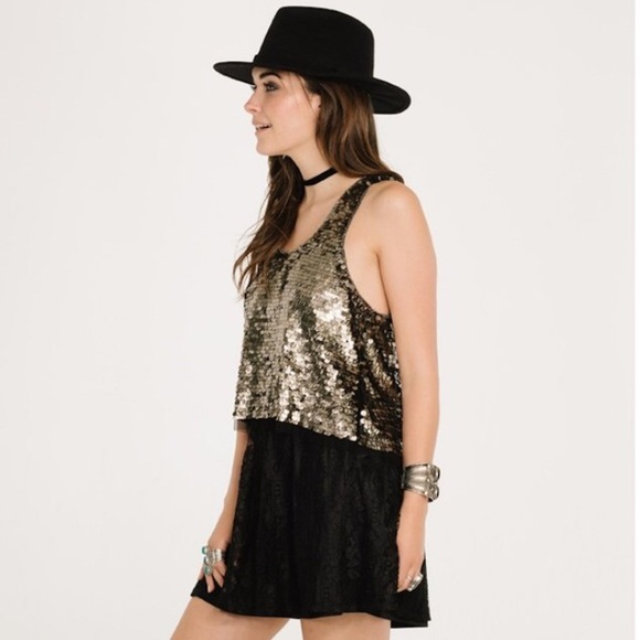 RAGA Tops - Raga Gold Rush Crop Top Razorback Sequin Tank